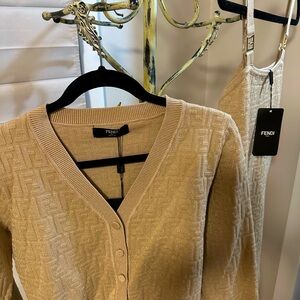 Fendi Logo-jacquard Metallic Knitted Mini Dress & Cardigan